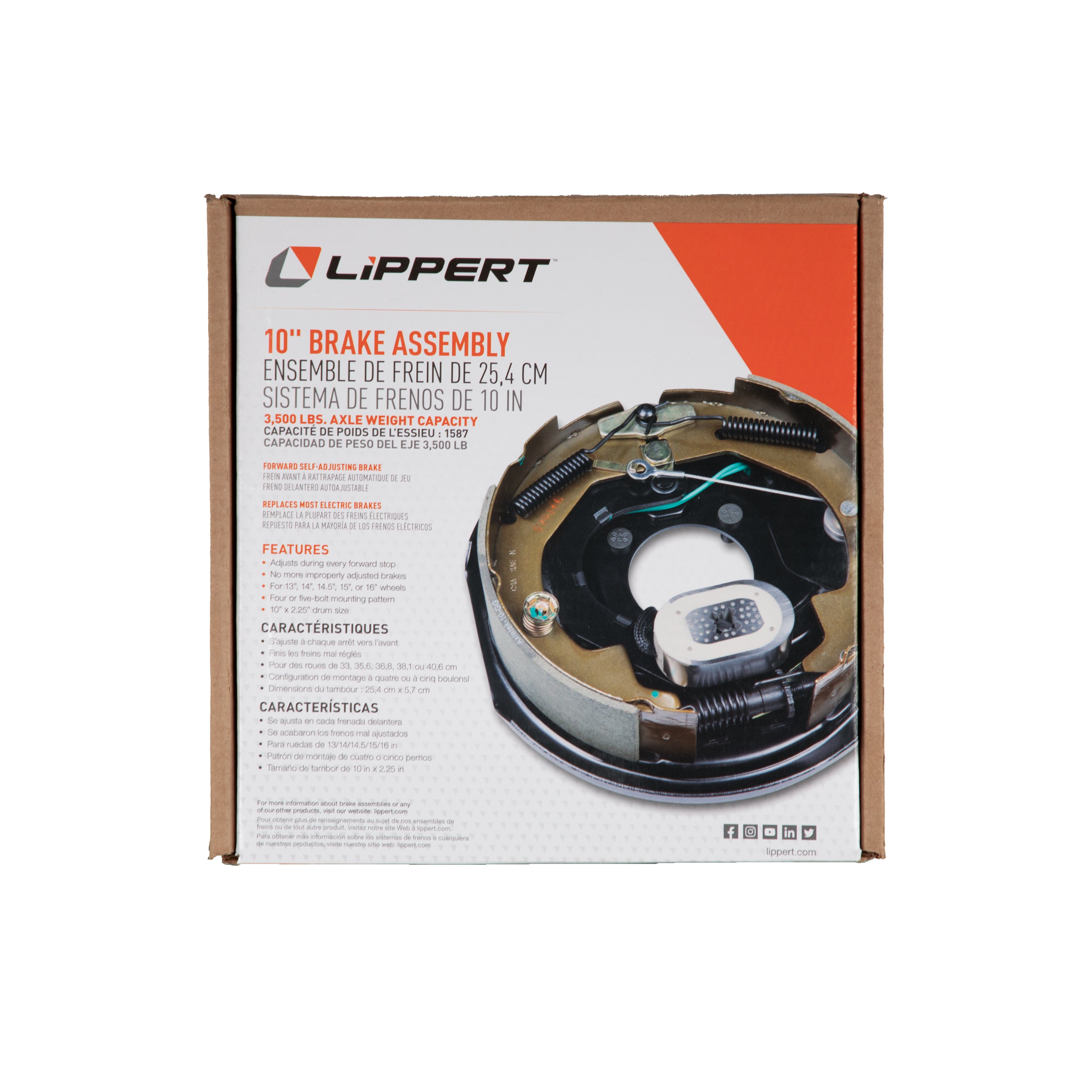 10'' x 2.25'' RH Forward Self-Adjusting Brakes, 4-Bolt: 3500# axle (Retail Box)
