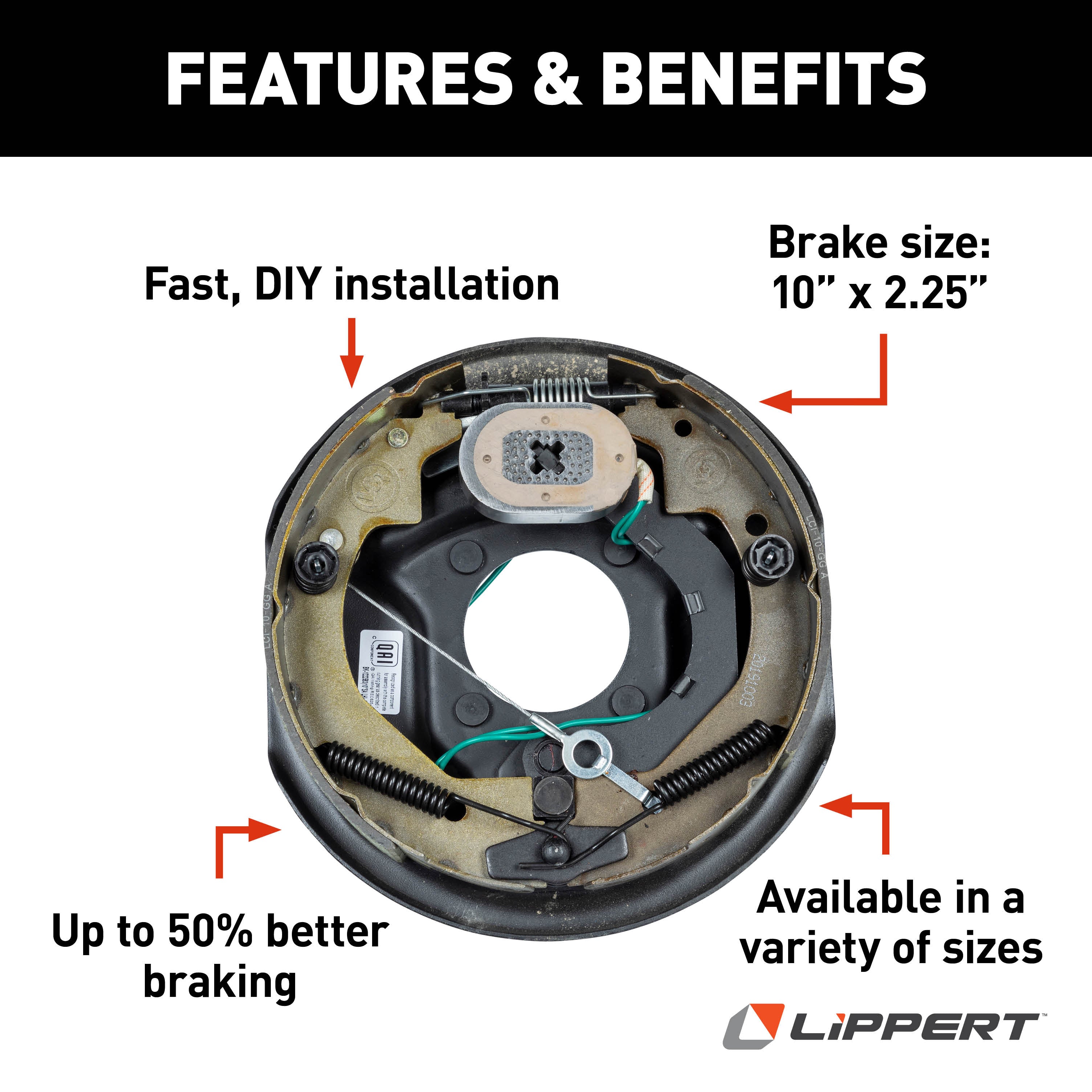 10'' x 2.25'' LH Forward Self-Adjusting Brakes, 4-Bolt: 3500# axle (Retail Box)