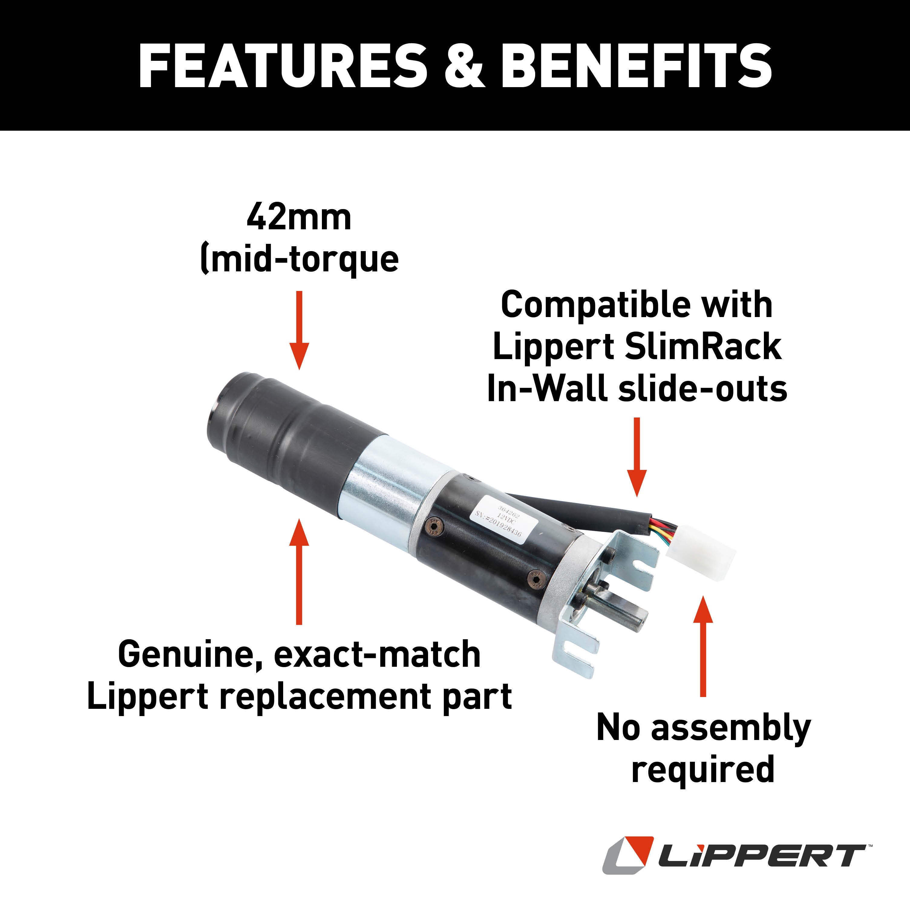 Slide-Out Mid Torque 42mm Motor with Brake; .276 D-CUT