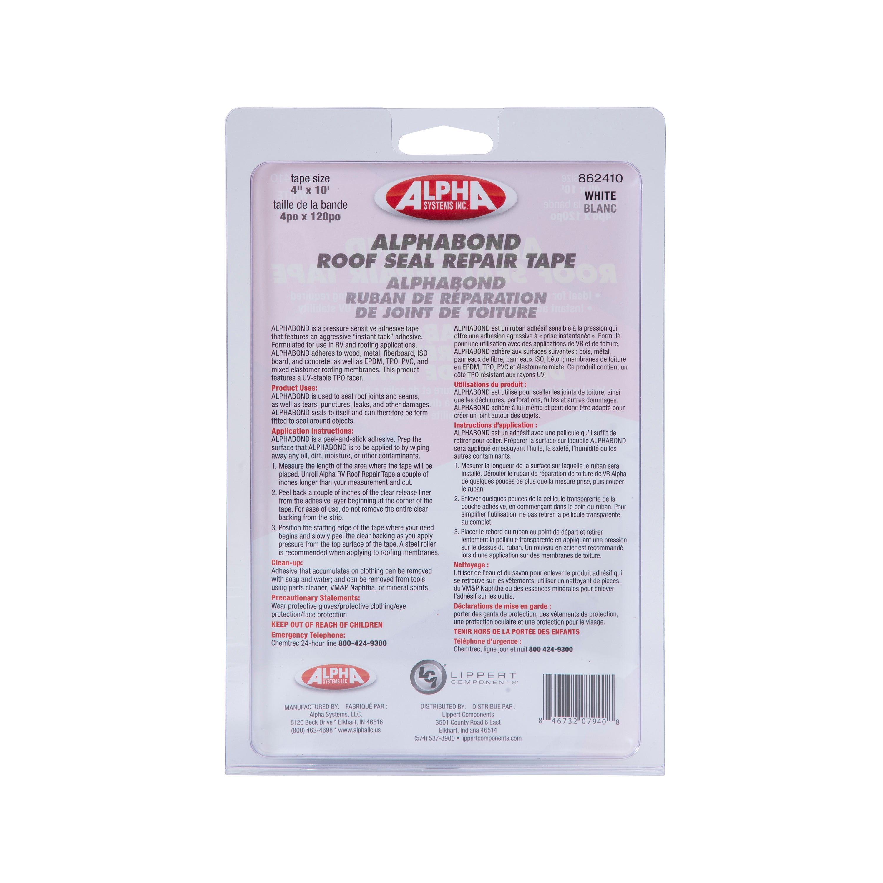 ALPHABOND TPO Tape 4'' x 10' Repair Tape, White (Retail Clam Shell)